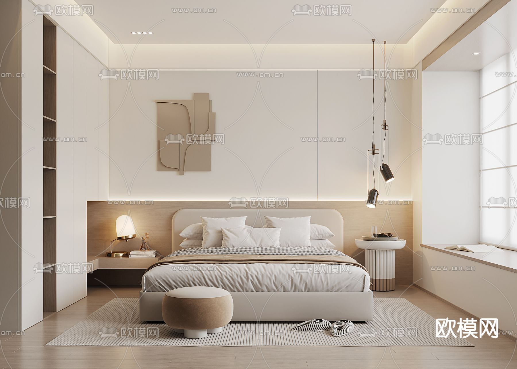 奶油风卧室 主人房3d模型下载