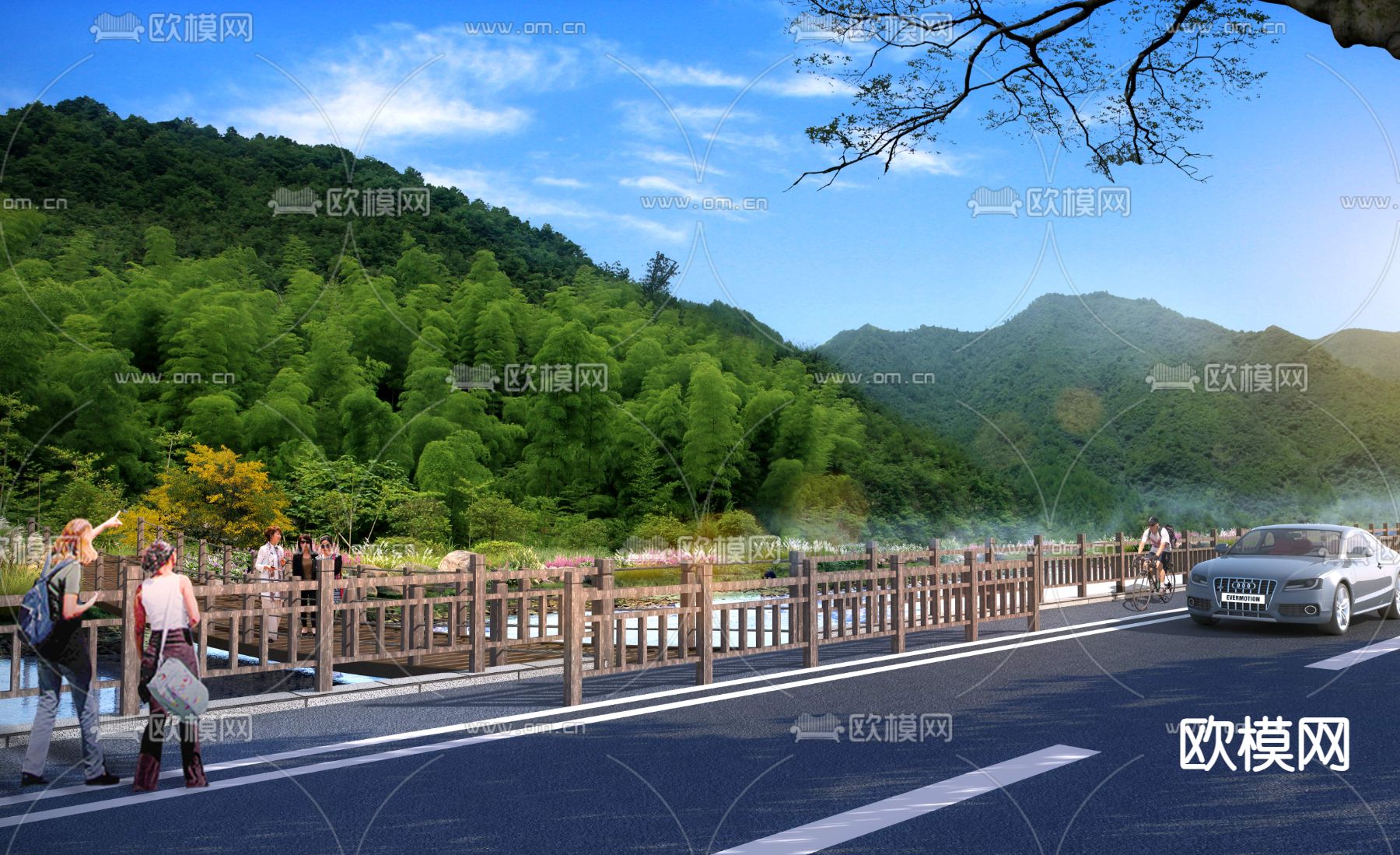 观景栈道 河流围栏psd下载