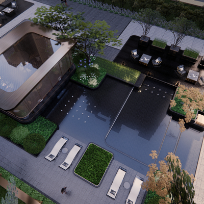 现代住宅景观 户外廊架su模型