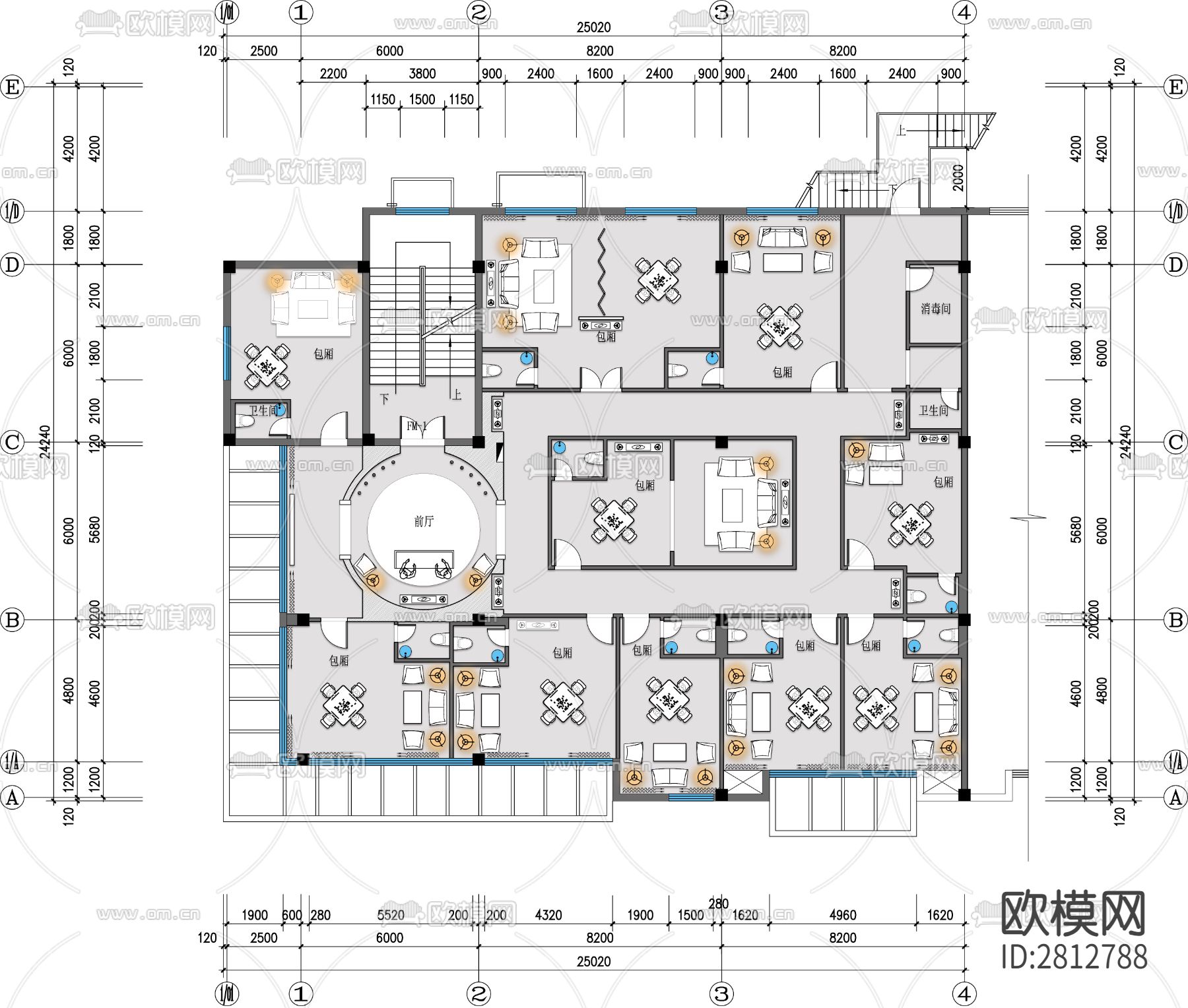 麻将房棋牌室cad平面布置图下载（渲染图1）