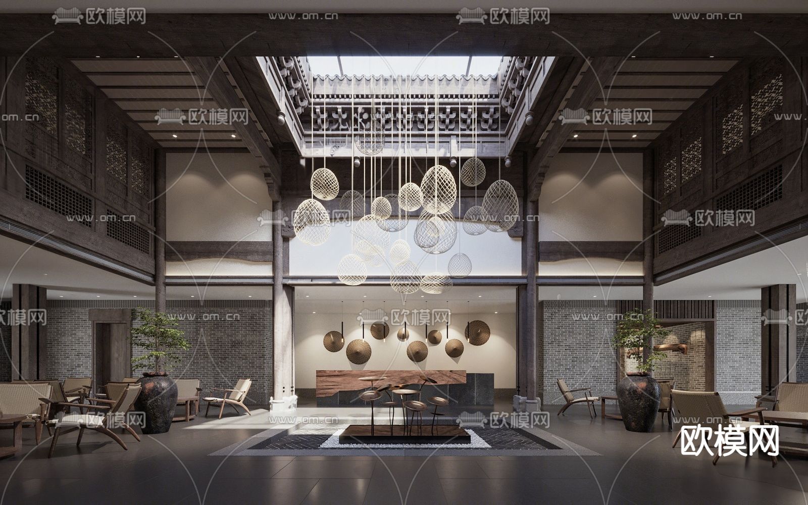 中式书院su模型下载（渲染图1）