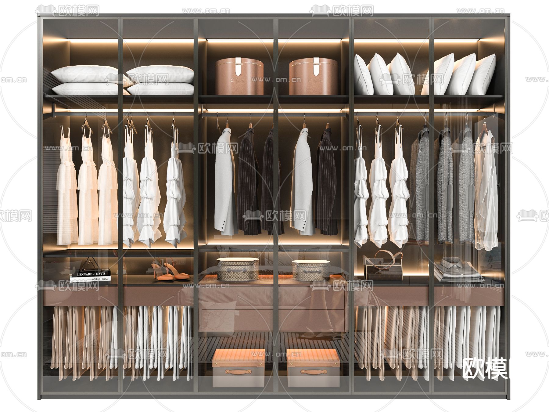 现代玻璃衣柜su模型下载（渲染图1）