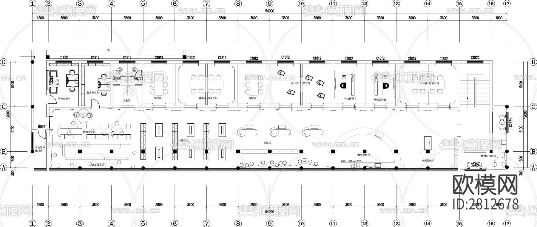 图书馆cad平面布置图下载（渲染图2）
