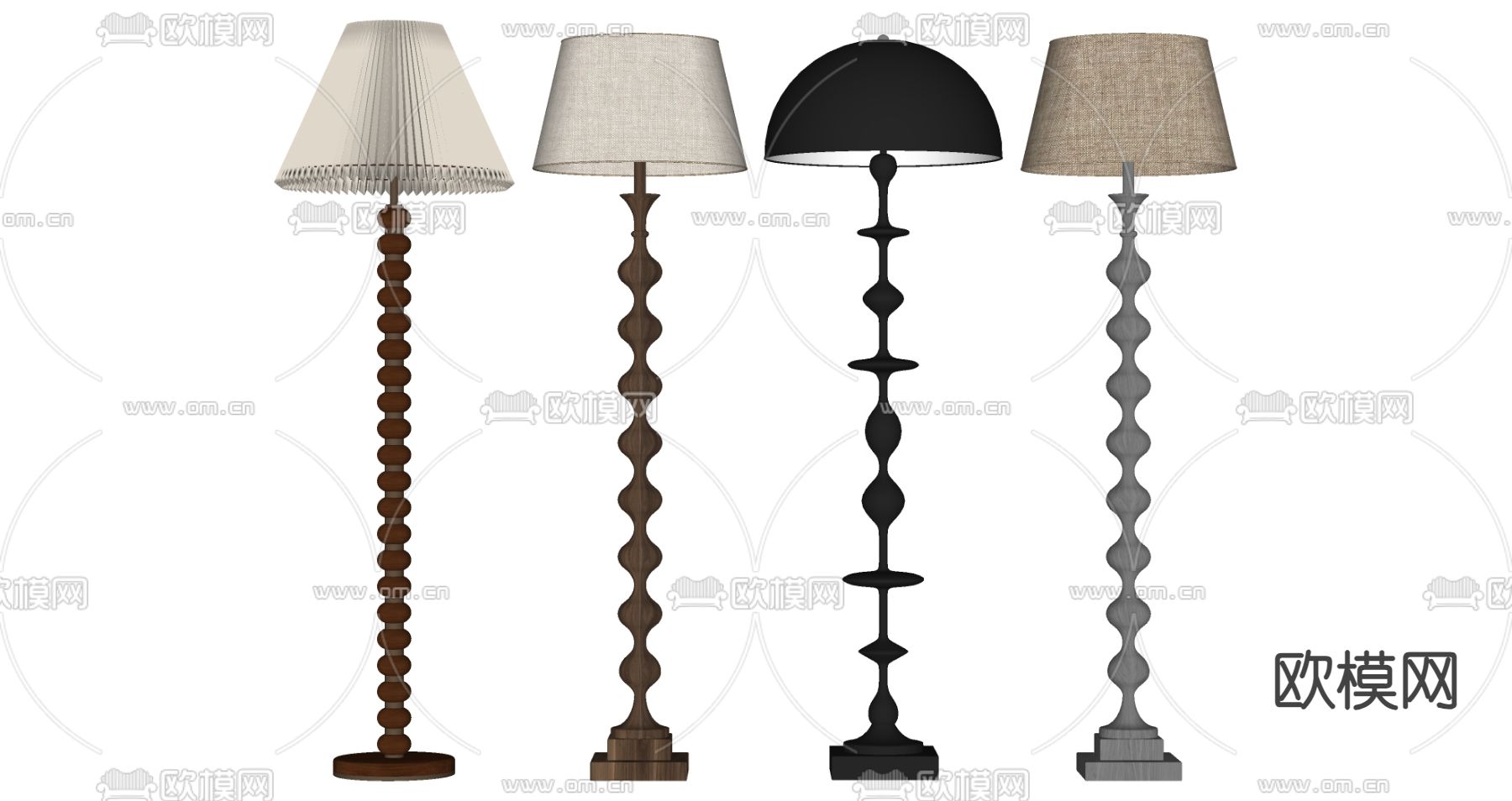 中古风落地灯su模型下载（渲染图2）