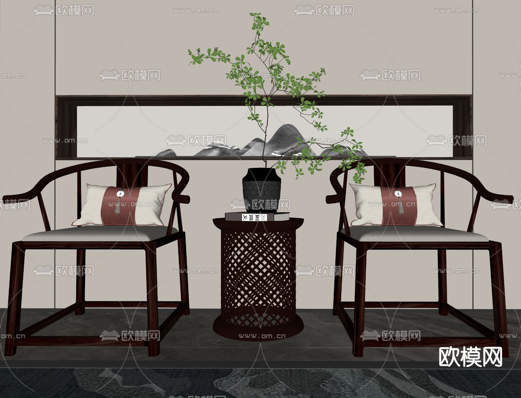 新中式圈椅 单椅su模型下载（渲染图2）