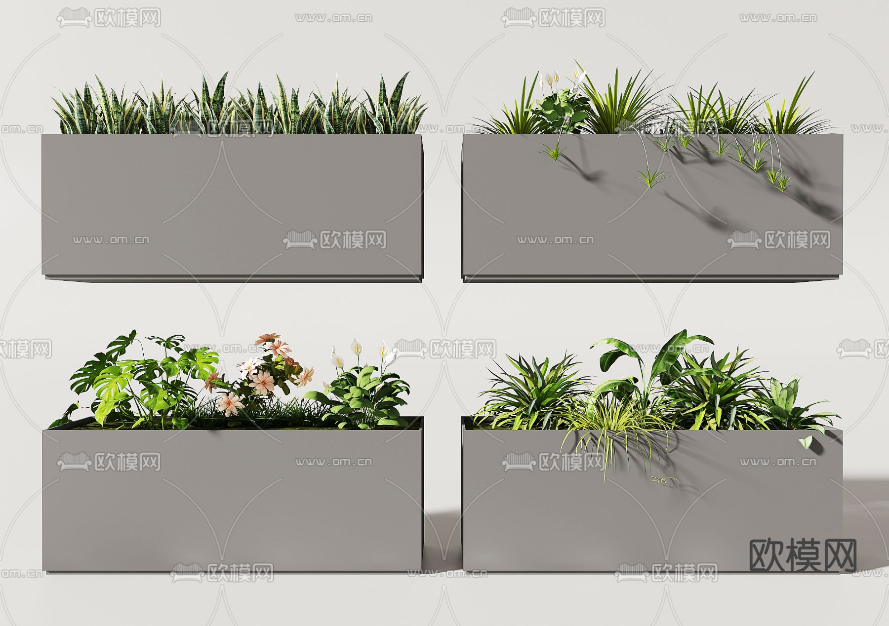 花箱 植物堆su模型下载（渲染图1）