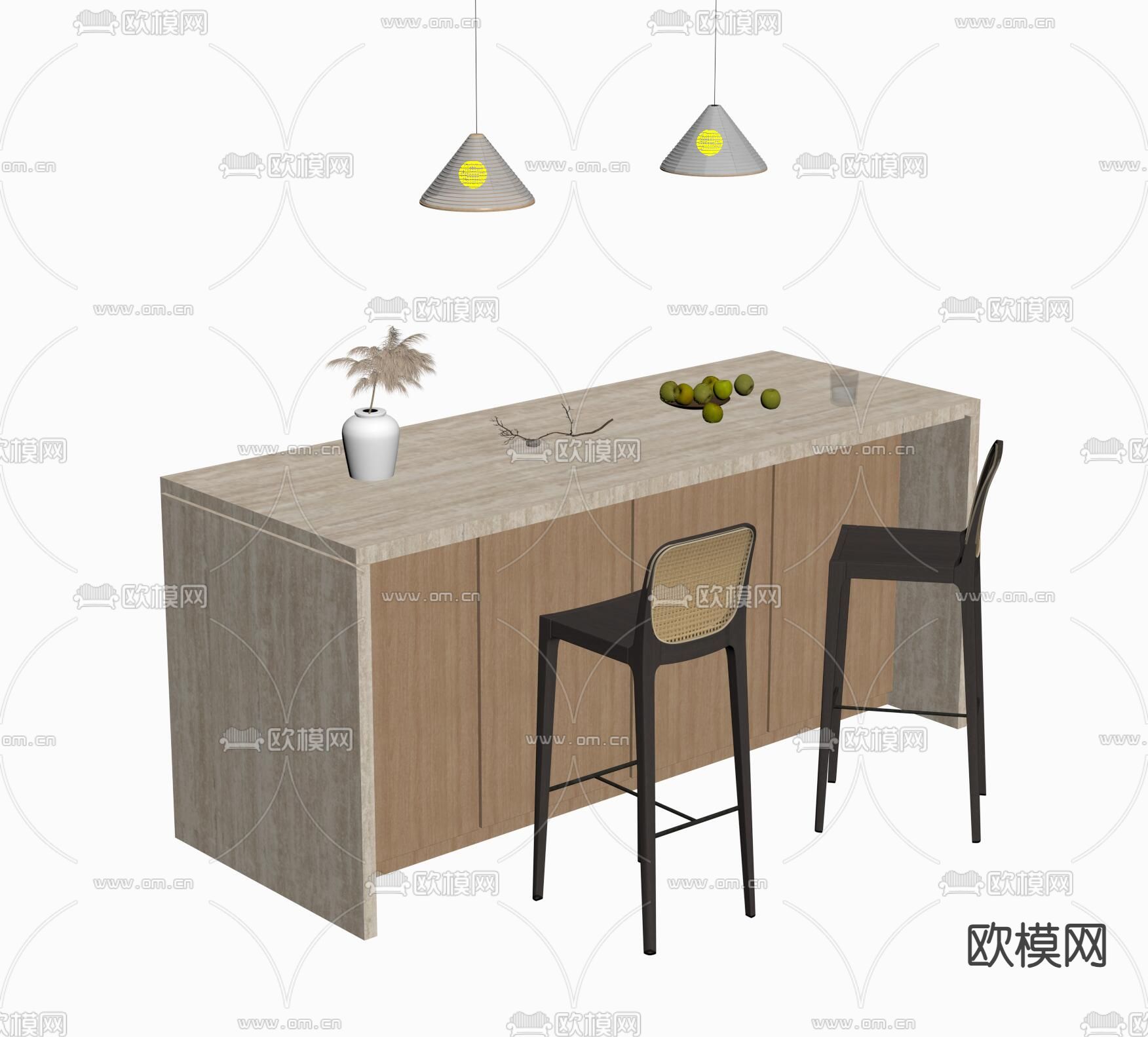 侘寂吧台椅su模型下载（渲染图2）