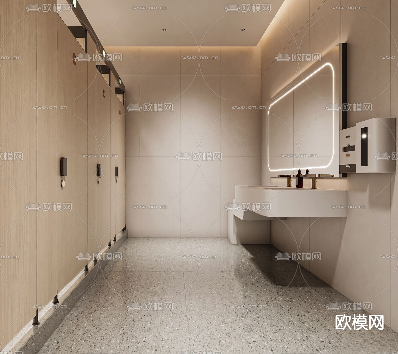 现代公共卫生间su模型下载（渲染图1）