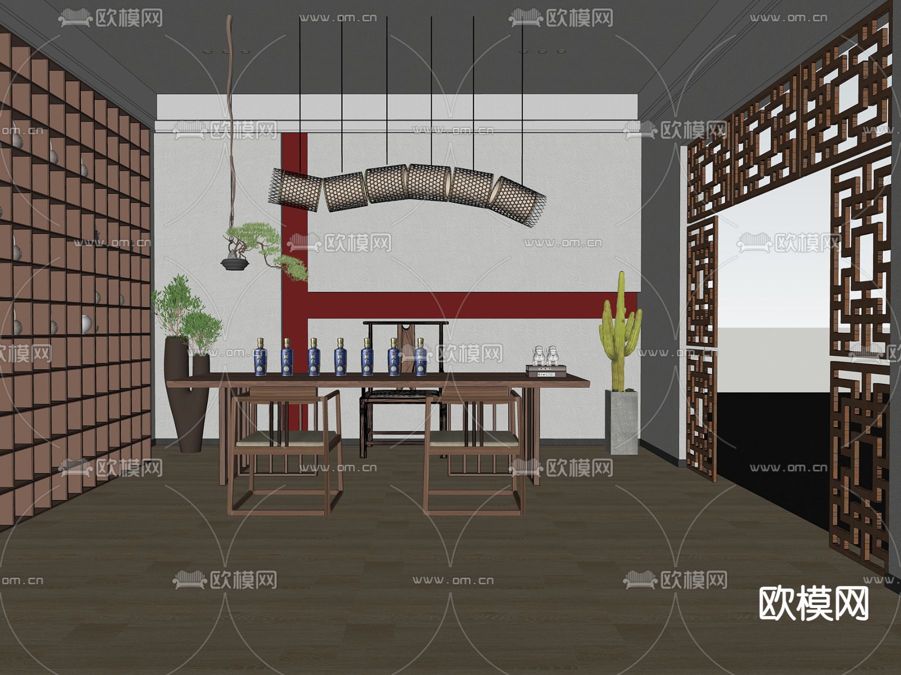 新中式茶室su模型