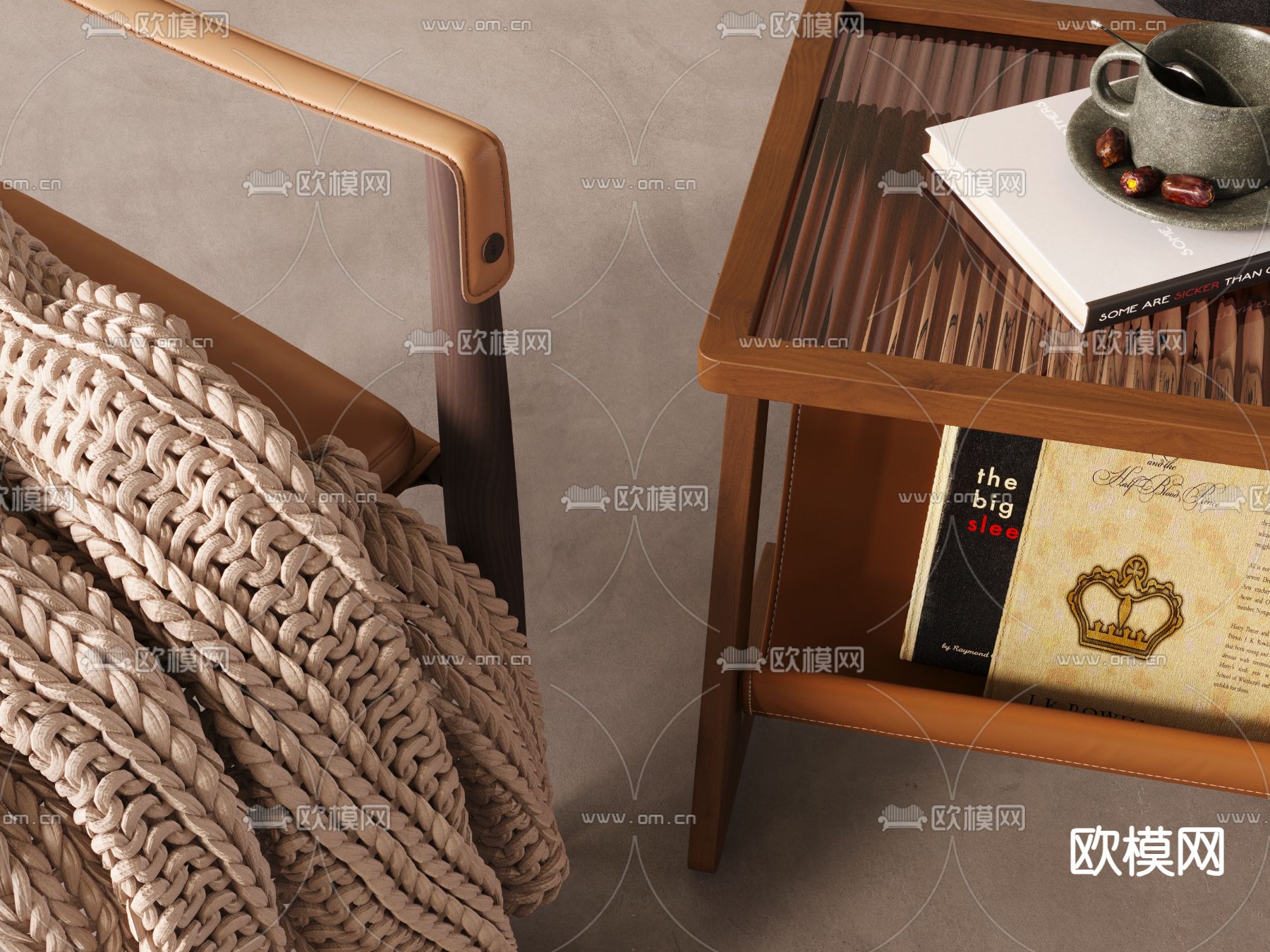 中古风边几 角几 杂志架3d模型下载（渲染图2）