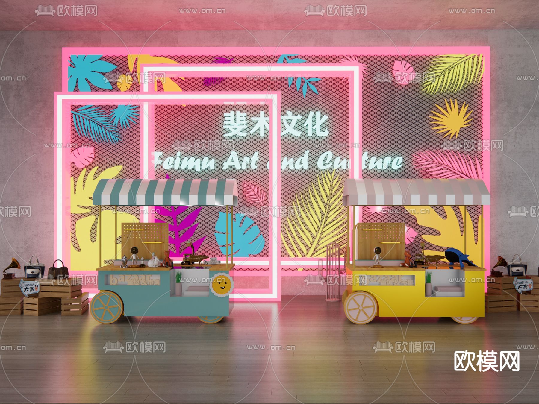 售卖摊位 文创市集 夜市摊位su模型