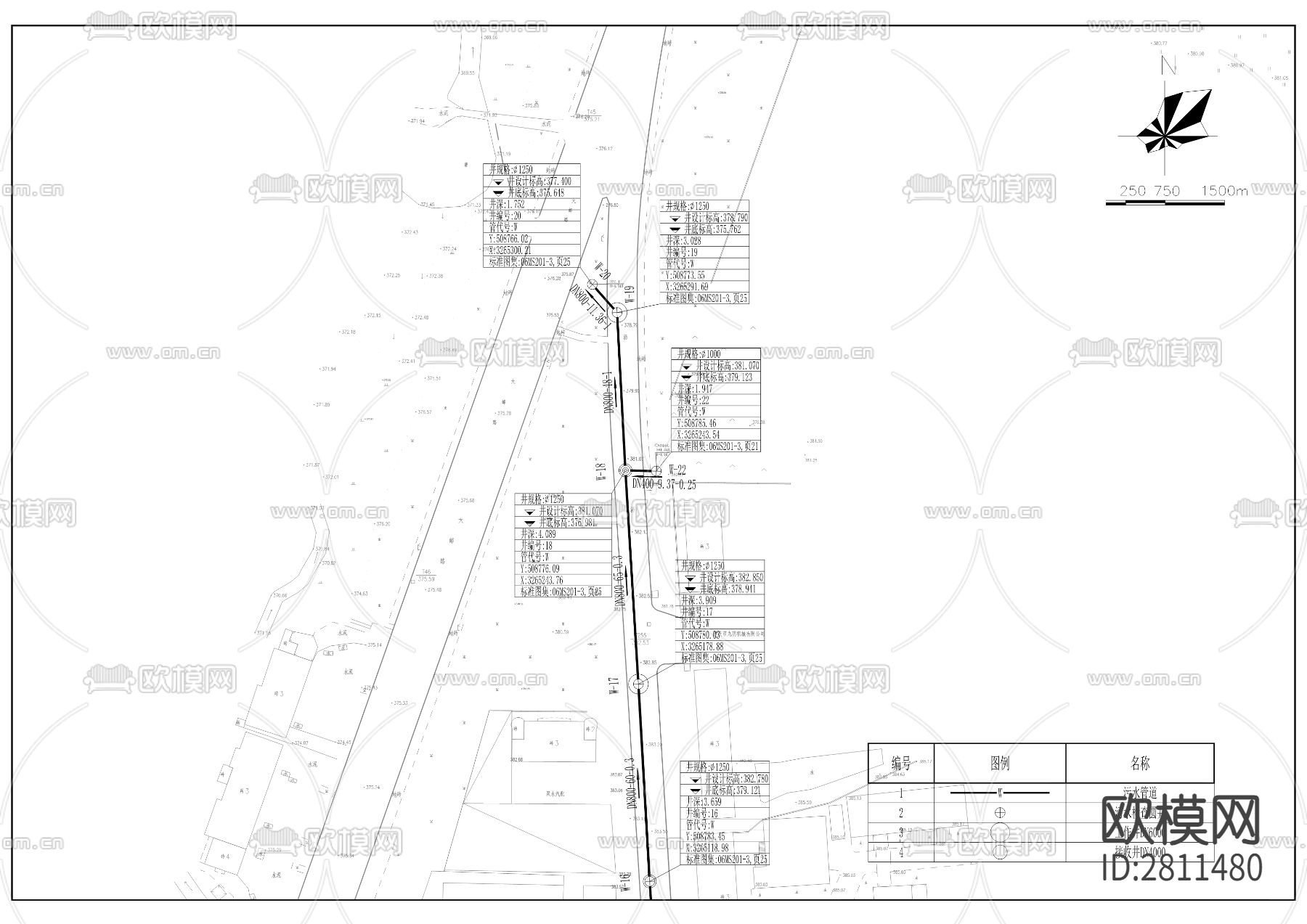 九建路（宏泽水务至大邮路）污水管网工程cad施工图下载（渲染图2）