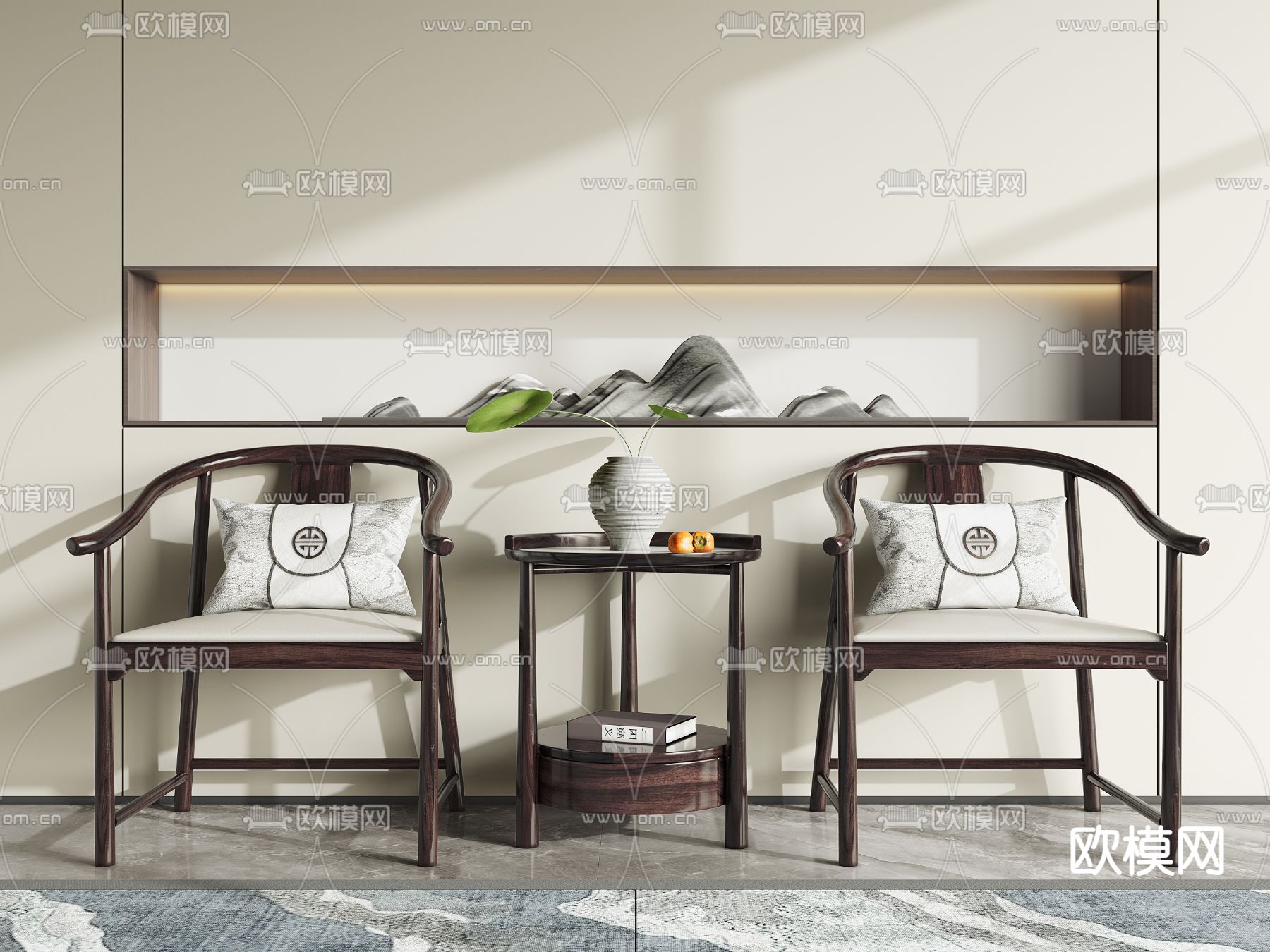 新中式圈椅 单椅su模型下载（渲染图1）