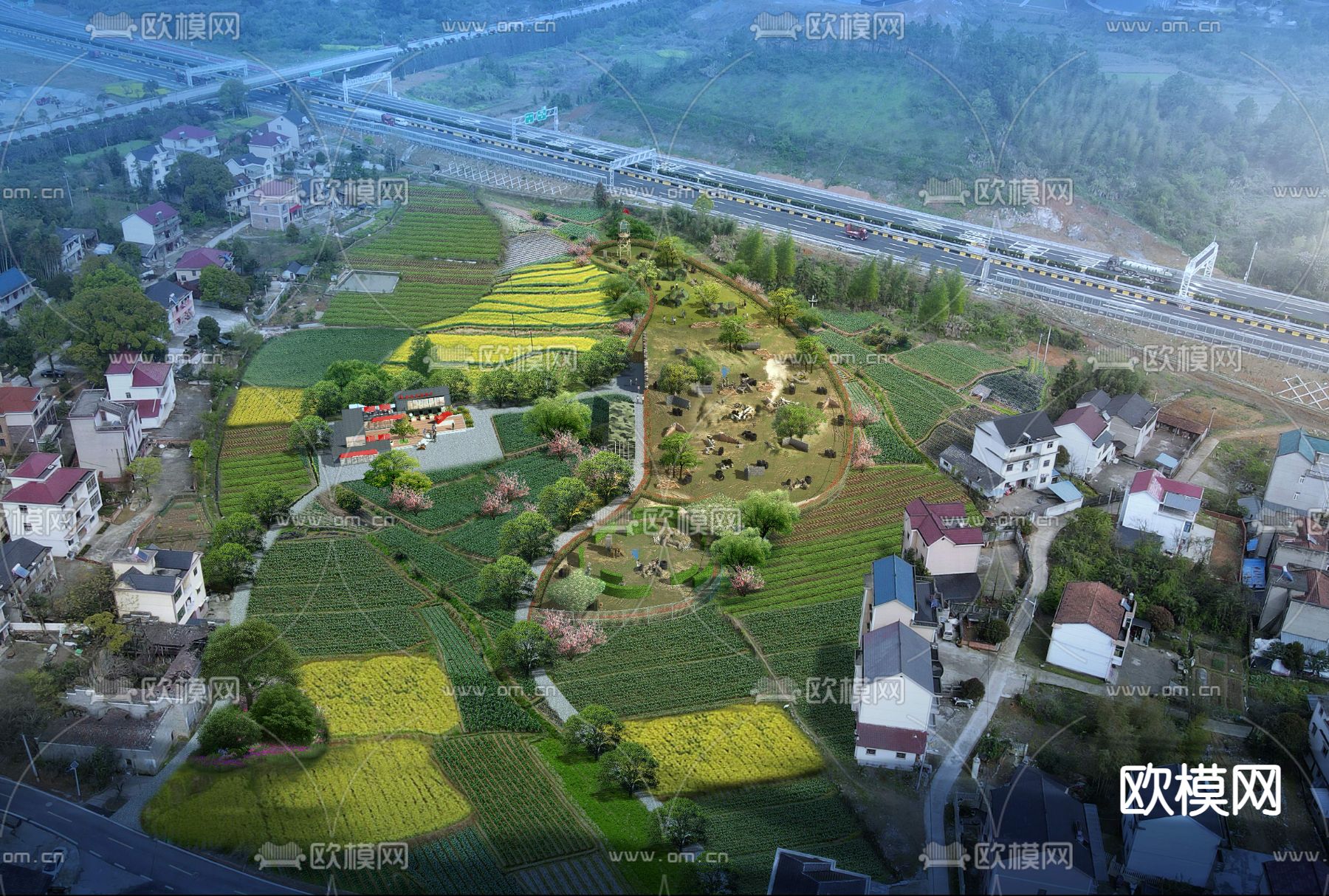 美丽乡村 农田景观psd下载