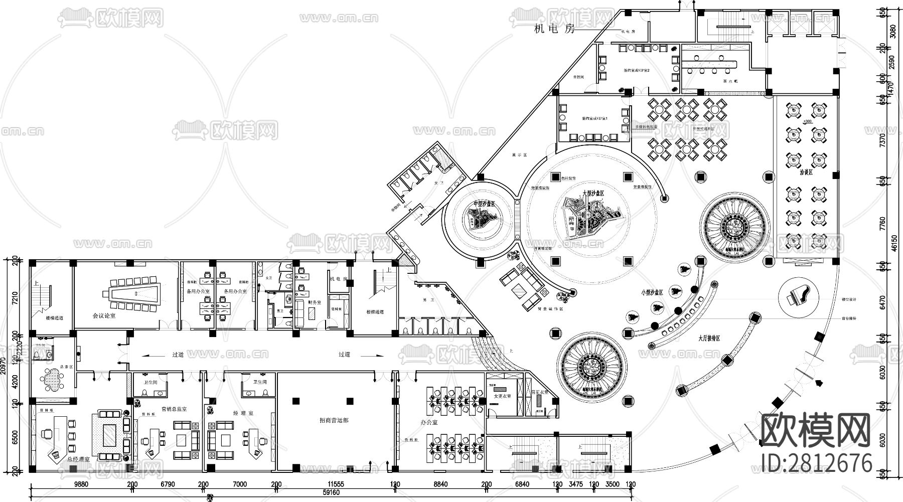 售楼部cad平面布置图下载（渲染图2）