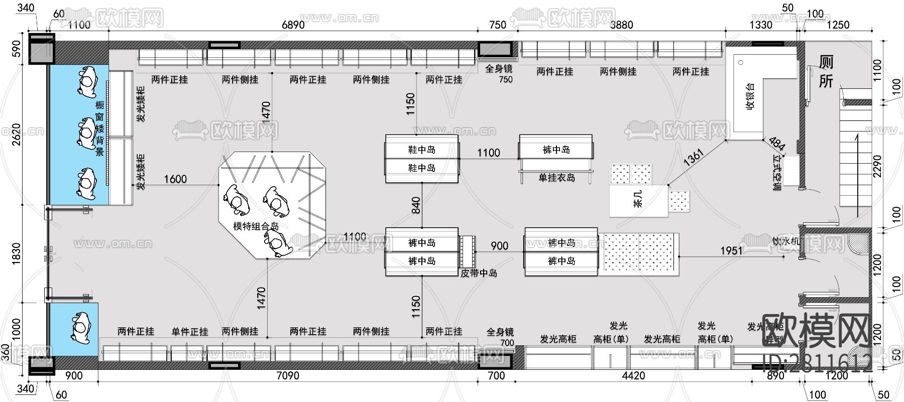 服装店cad平面布置图下载（渲染图1）