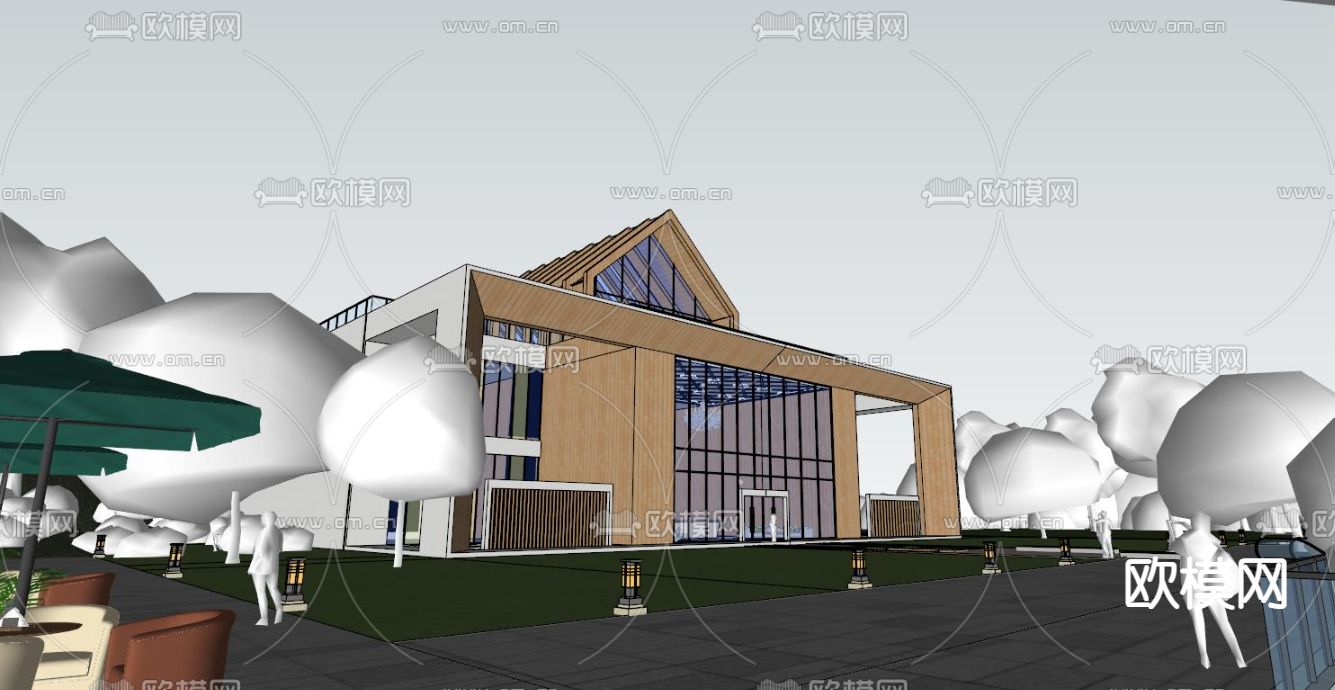 现代会所礼堂 建筑外观su模型下载（渲染图2）