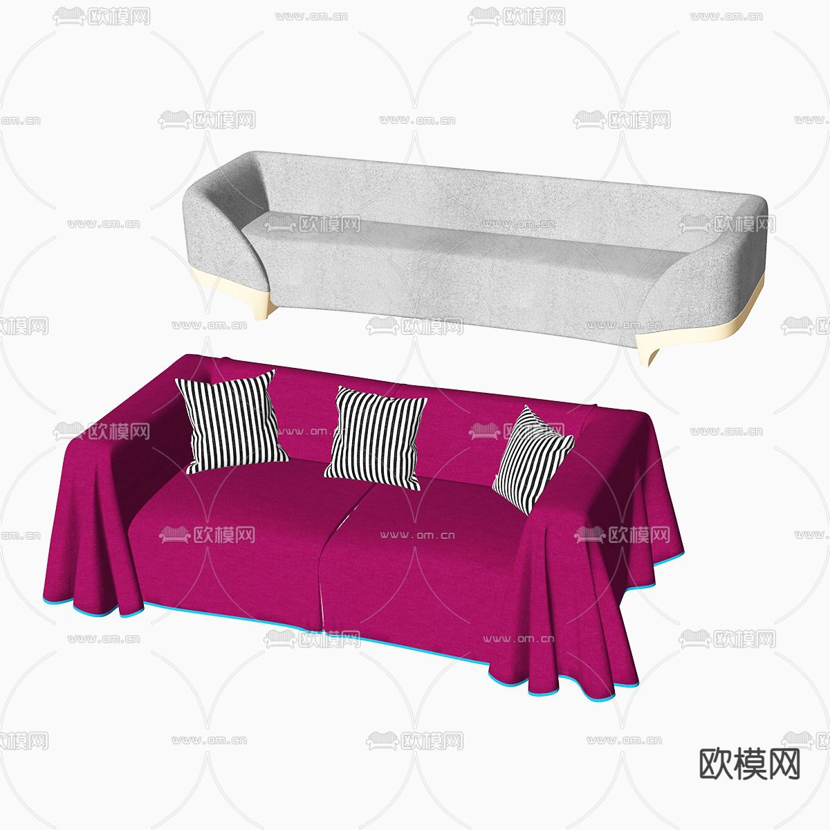现代多人沙发 布艺沙发su模型下载（渲染图2）