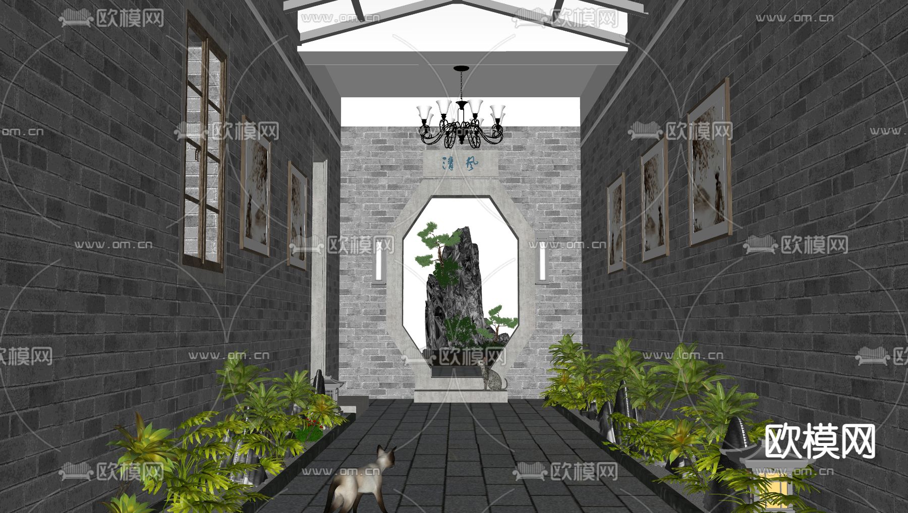 中式四合院 庭院su模型下载（渲染图2）