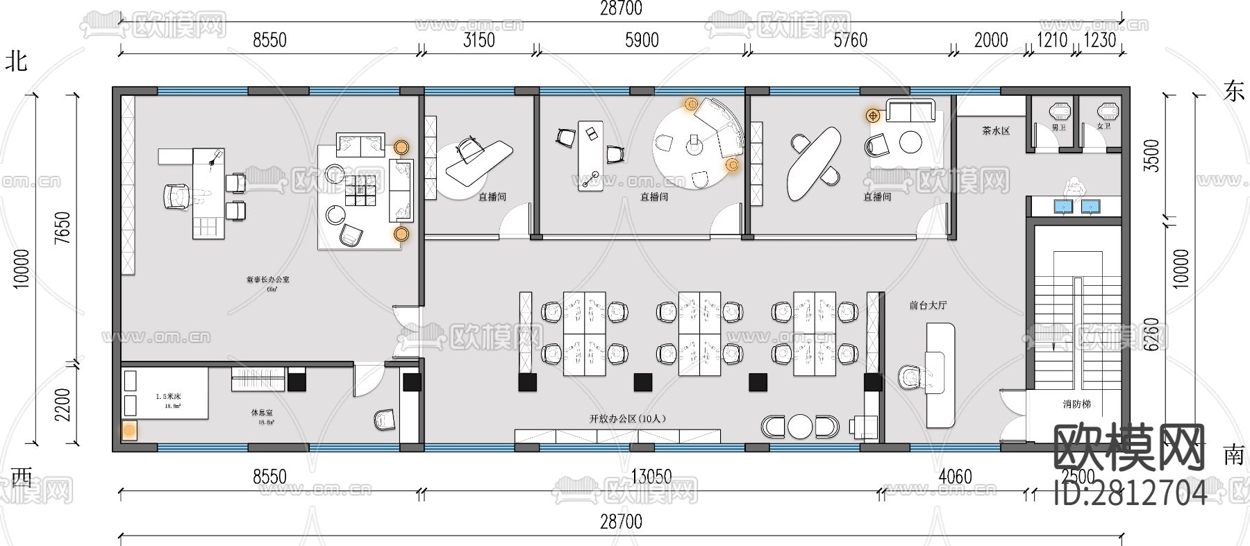 办公室cad平面布置图下载（渲染图1）