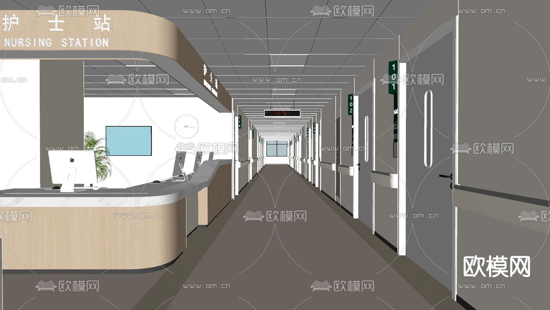 护士站走道su模型下载（渲染图2）
