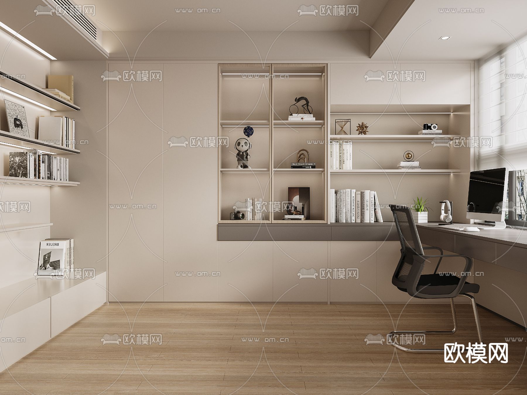 现代书房su模型下载（渲染图1）