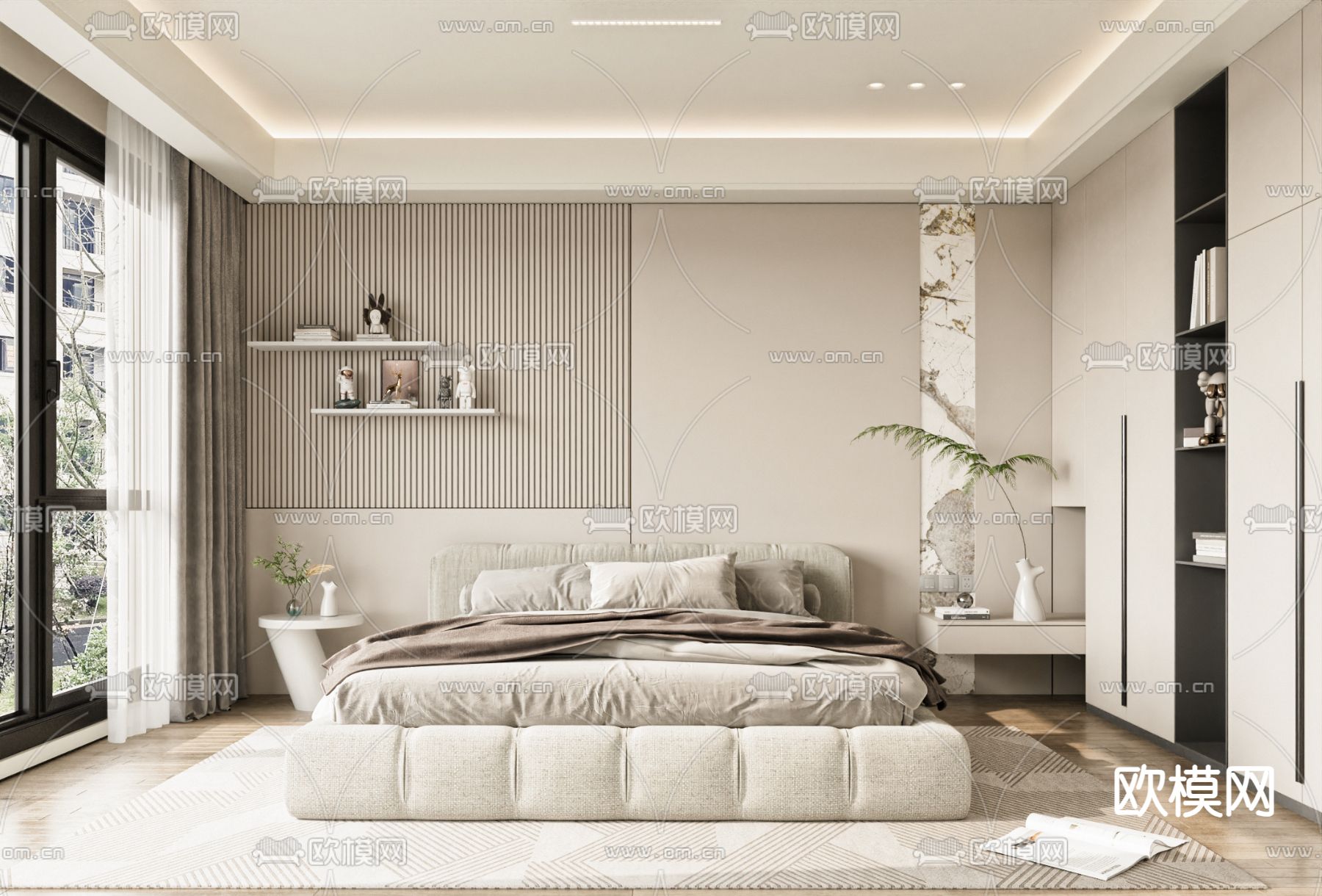 奶油风卧室 主卧3d模型下载