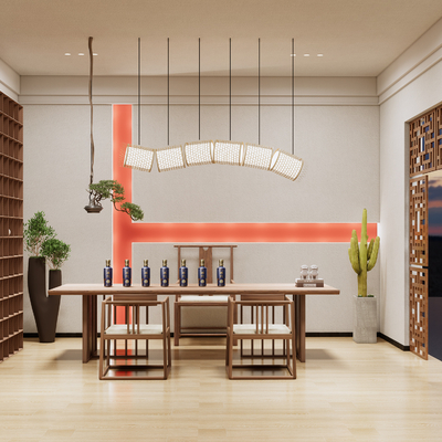 新中式茶室su模型