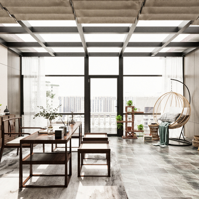  现代阳光房 玻璃房su模型 