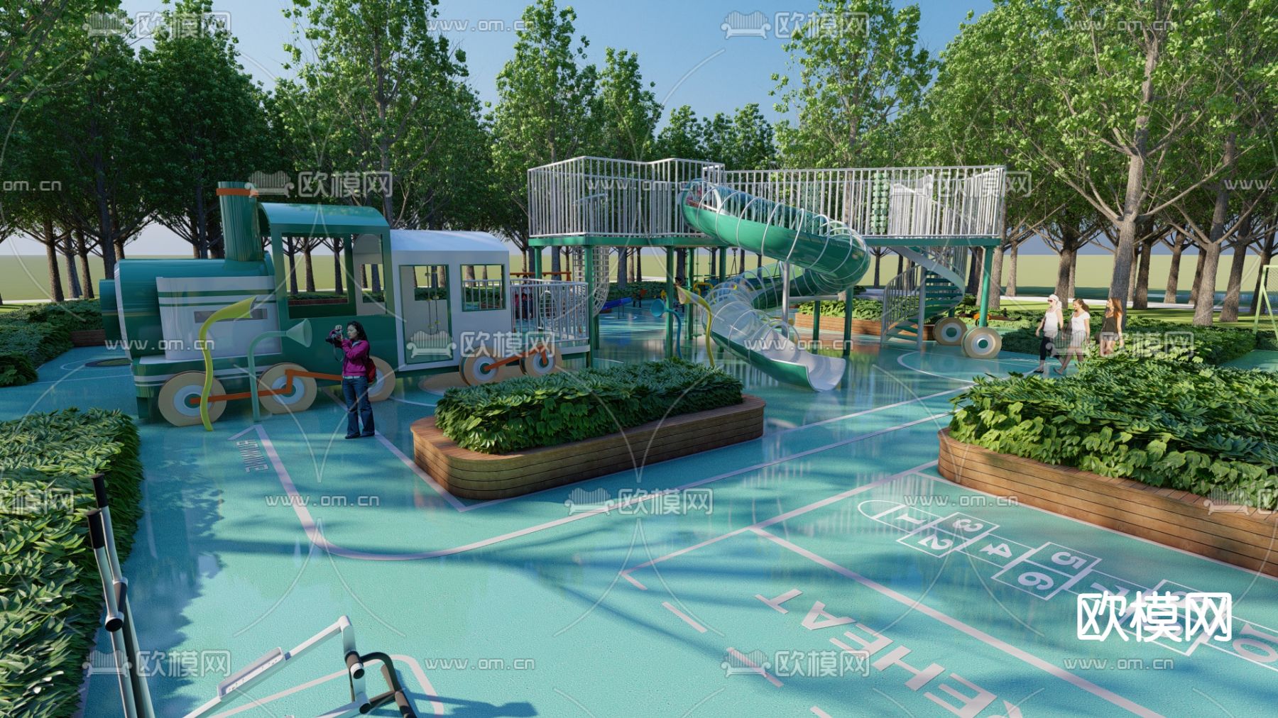 主题游乐园 儿童乐园 游乐器材su模型下载（渲染图2）