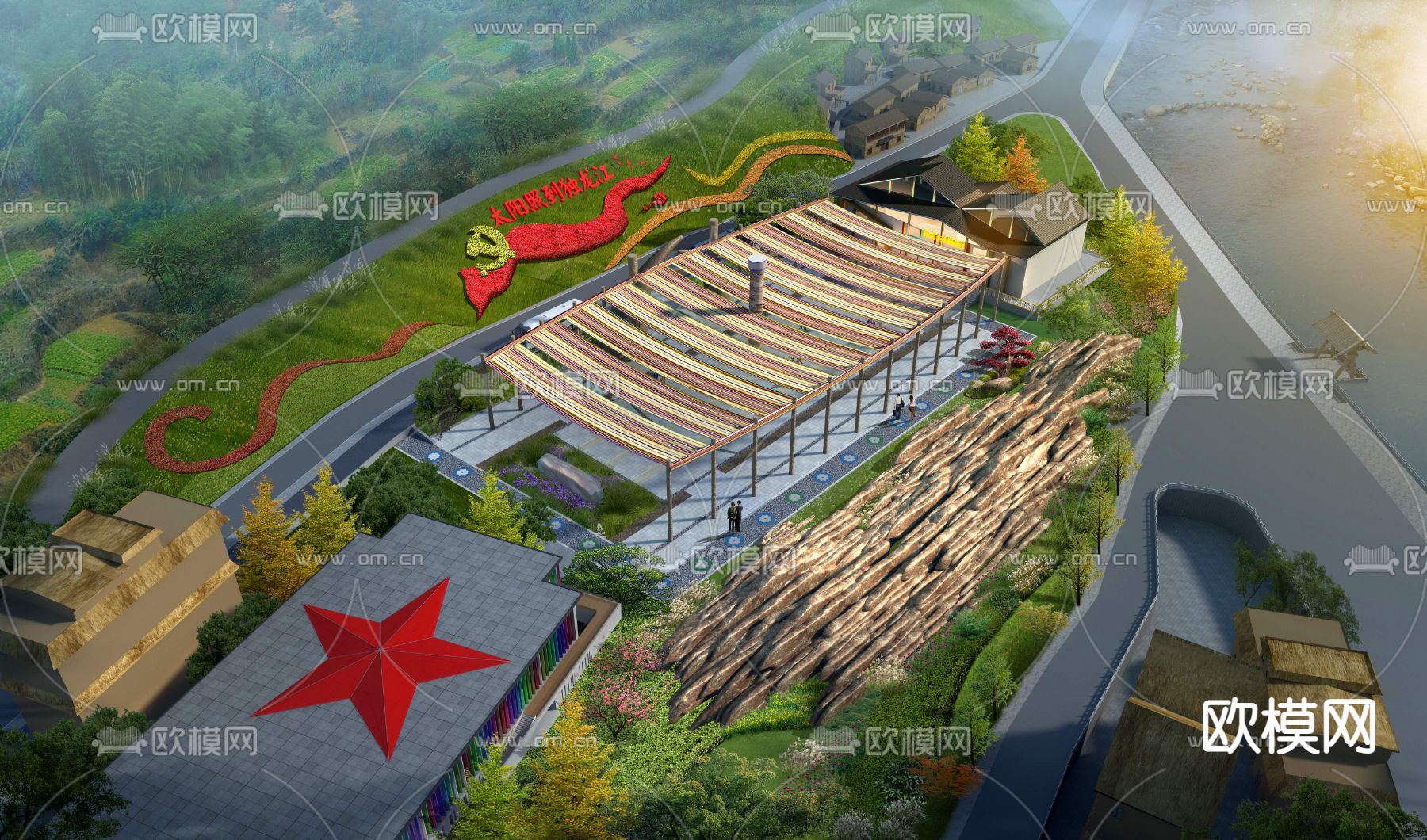 党建展厅 长廊 花坛psd下载