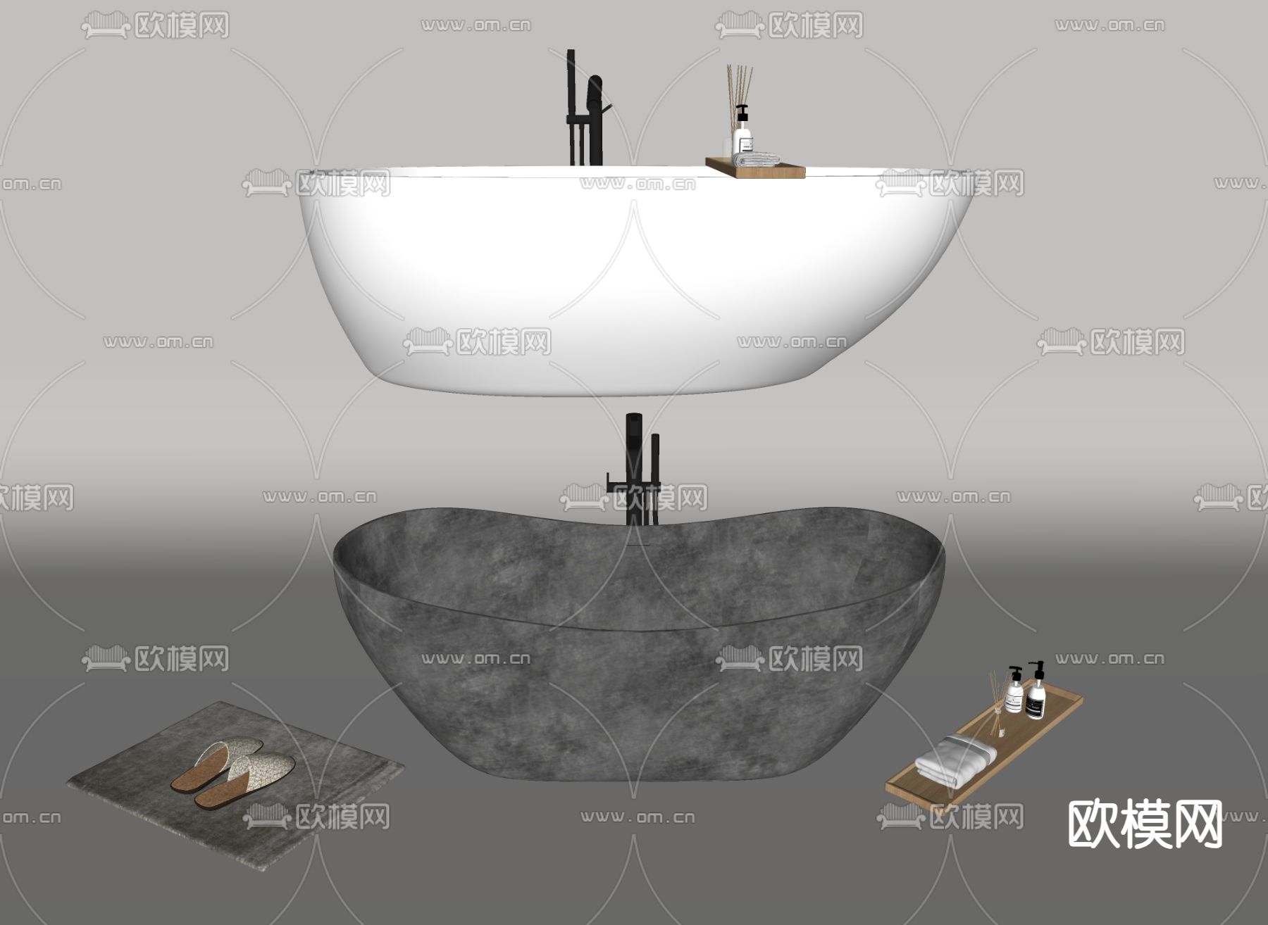 现代浴缸su模型下载（渲染图2）