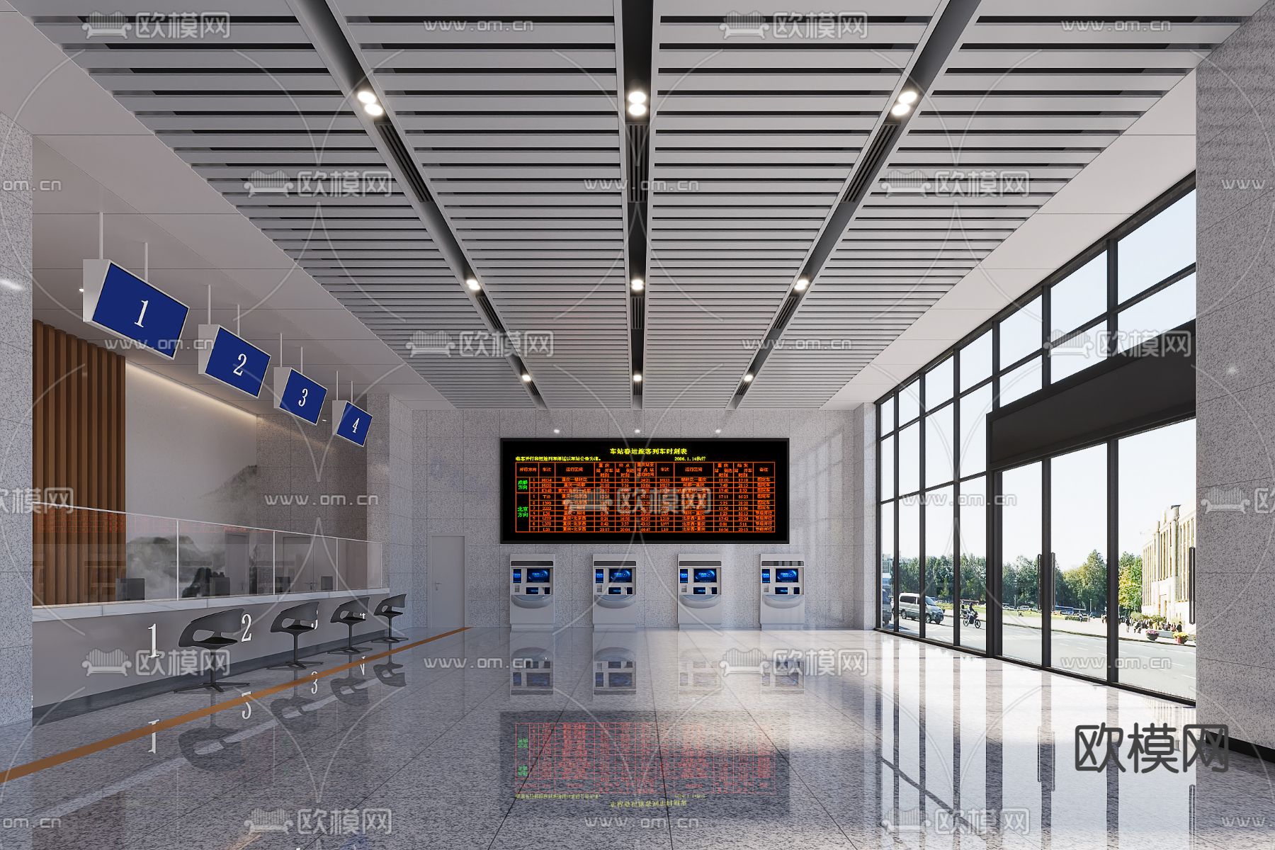 汽车站 售票厅3d模型下载