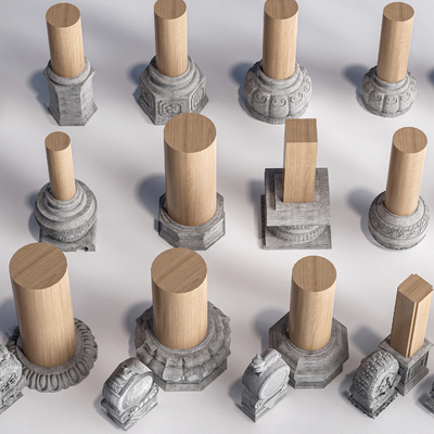  中式柱础 柱子su模型 