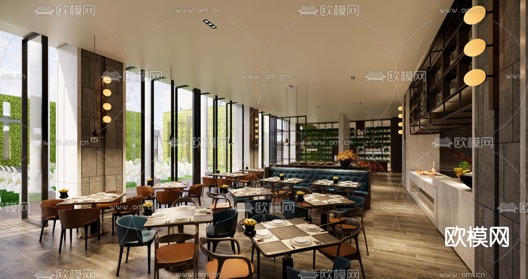 轻奢自助餐厅su模型下载（渲染图1）