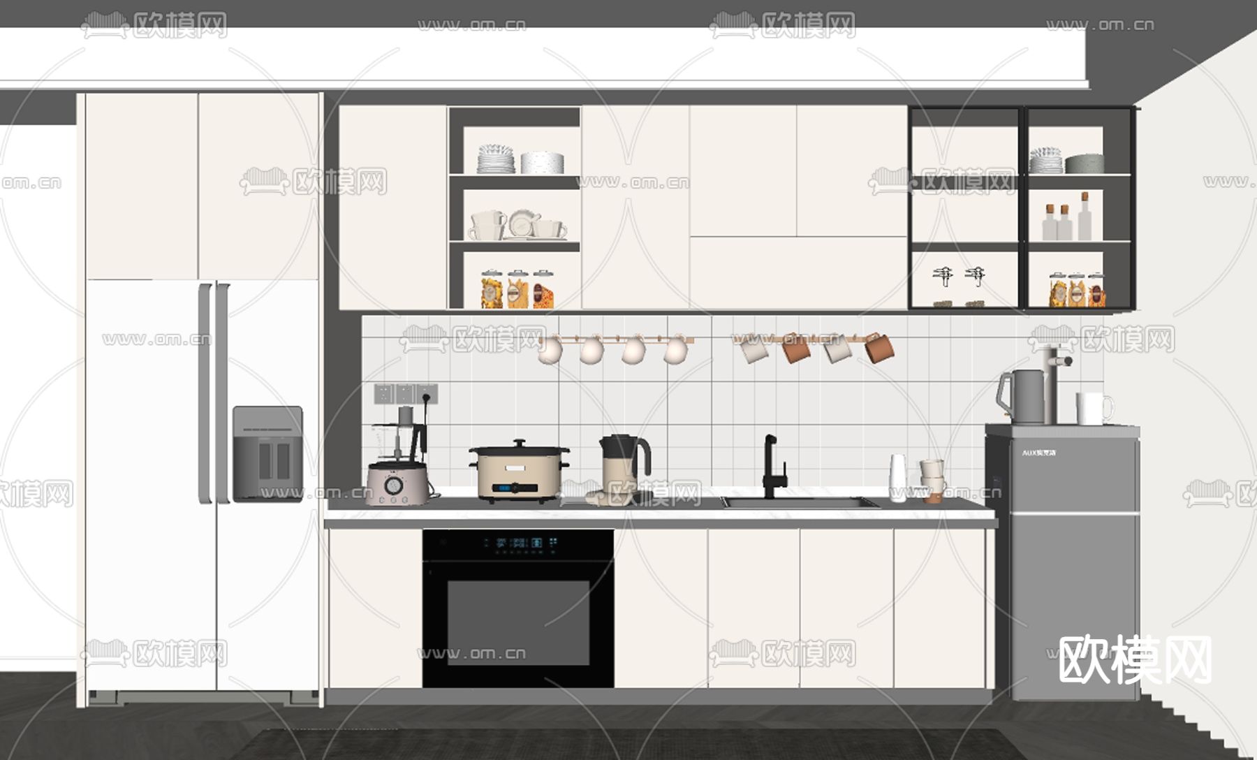 奶油风橱柜su模型下载（渲染图2）