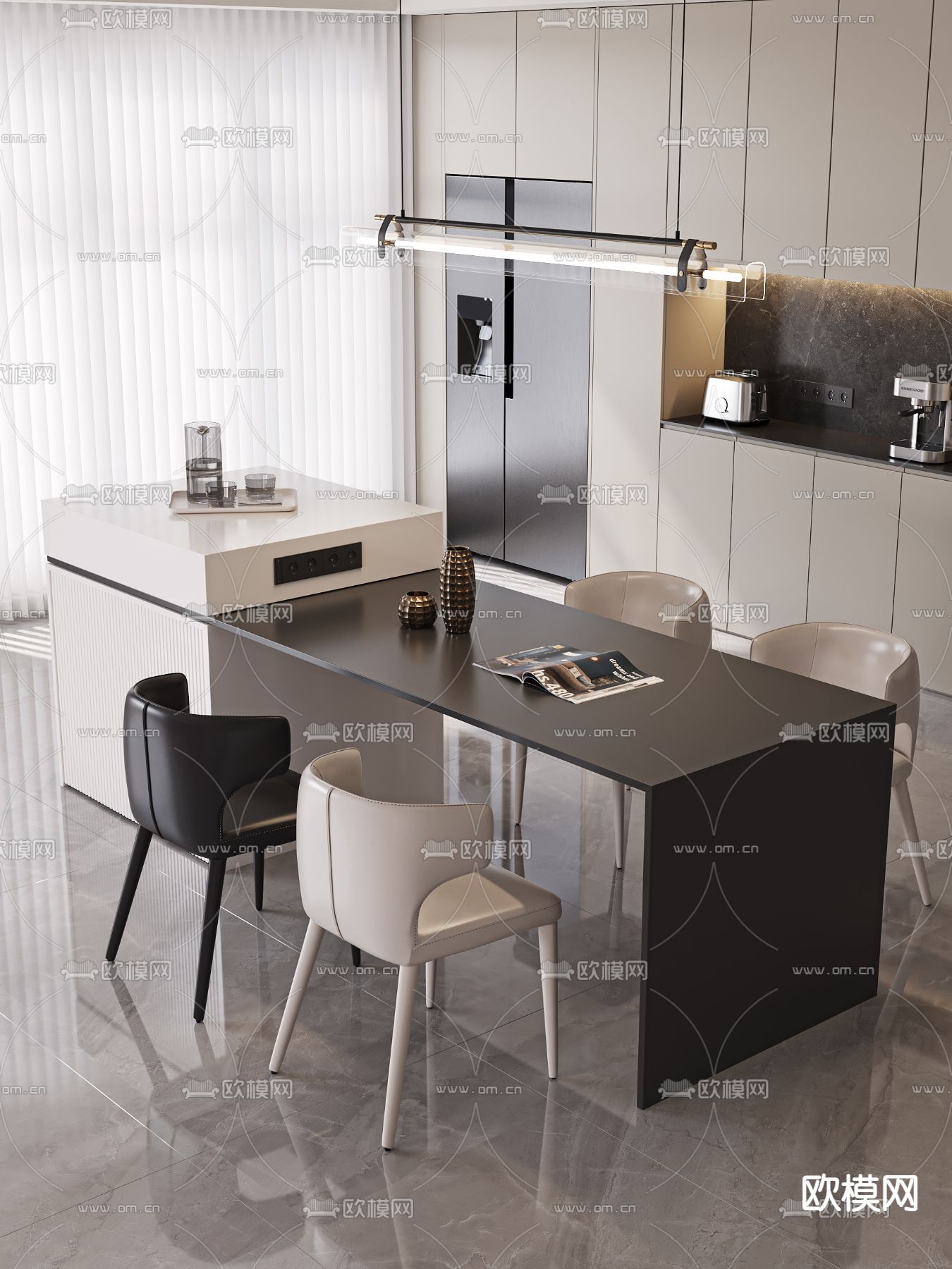 岛台餐桌椅3d模型下载