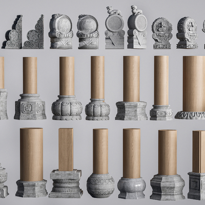  中式柱础 柱子su模型 