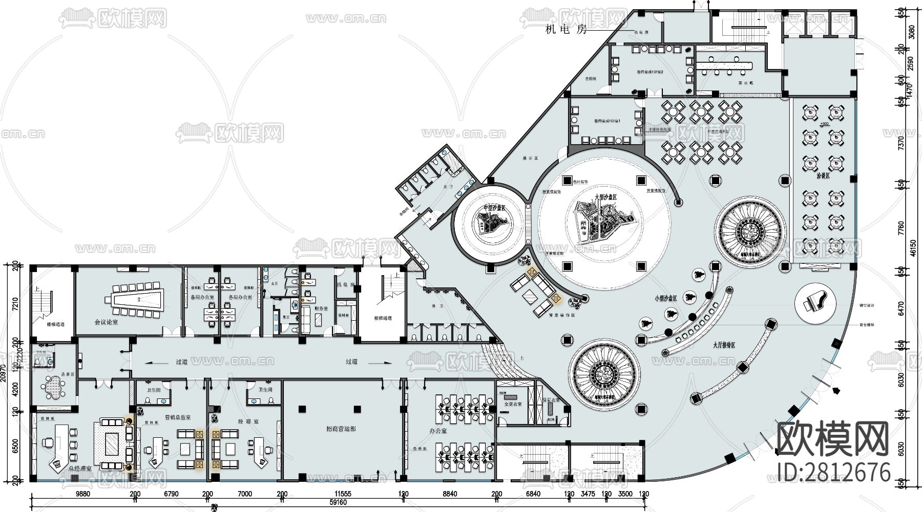 售楼部cad平面布置图下载（渲染图1）
