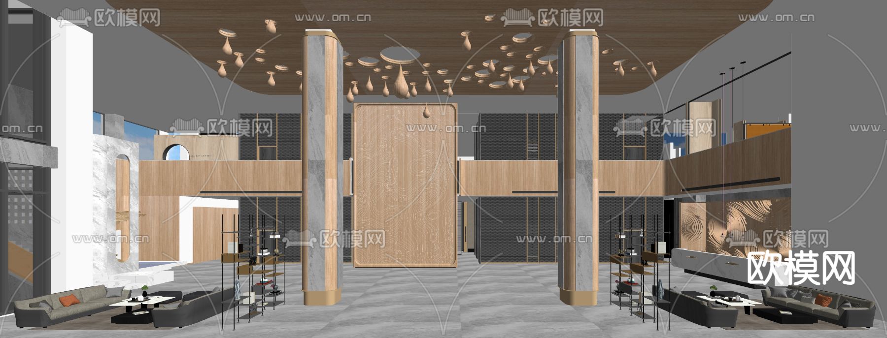 现代酒店大堂su模型下载（渲染图2）
