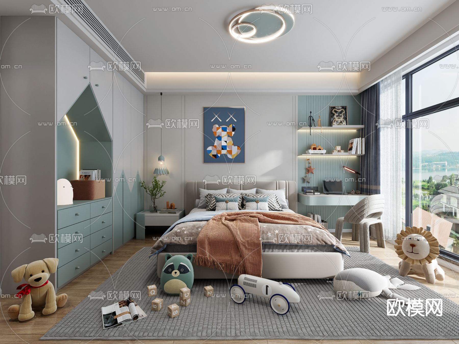 现代儿童房 男孩房 小孩房3d模型下载（渲染图1）