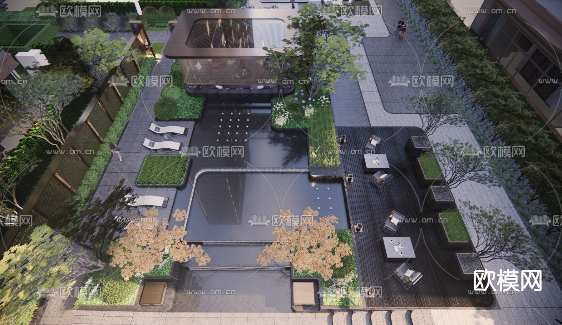 现代住宅景观 户外廊架su模型