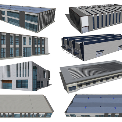  工业园区厂房 办公楼su模型 