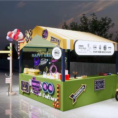 文创摊位 夜市摊位su模型