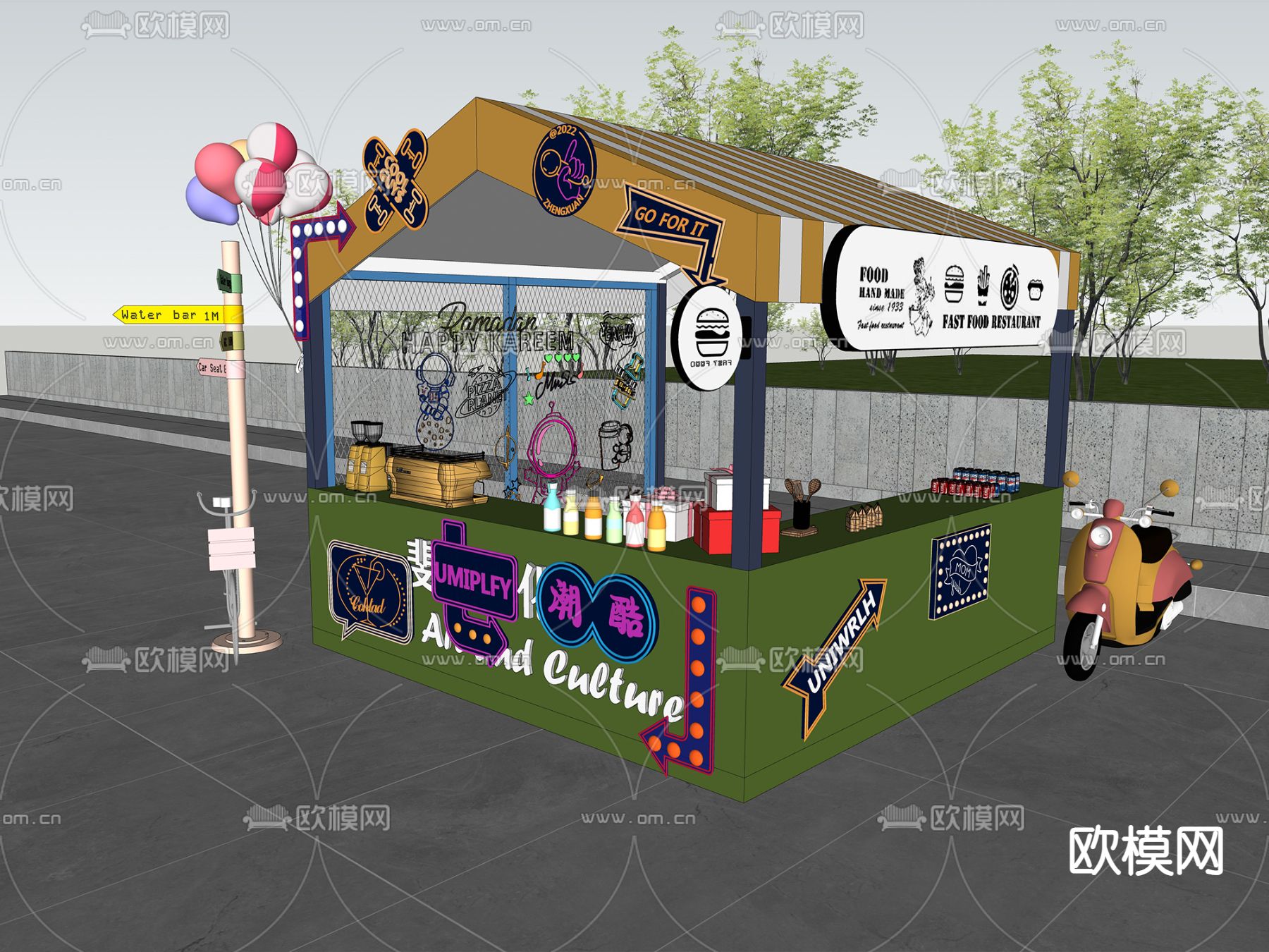 文创摊位 夜市摊位su模型