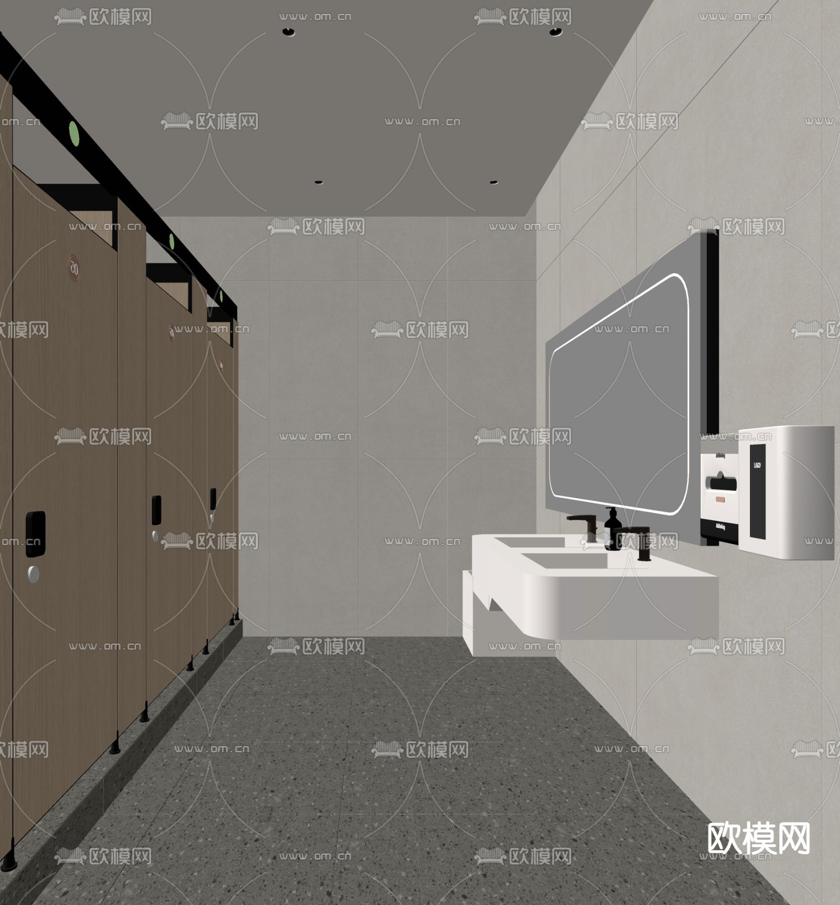 现代公共卫生间su模型下载（渲染图2）