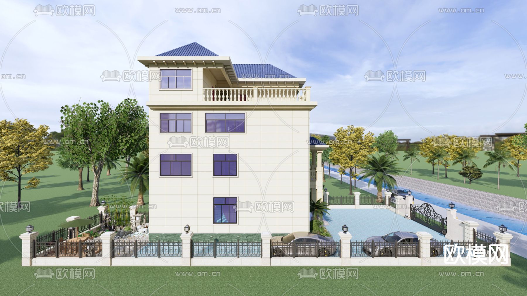 欧式别墅外观su模型下载（渲染图4）