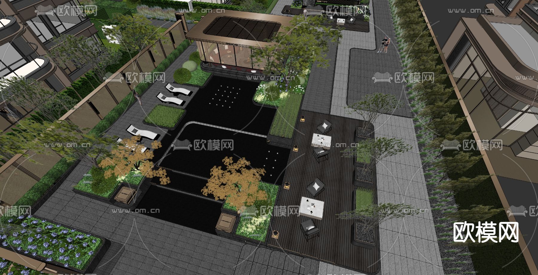 现代住宅景观 户外廊架su模型