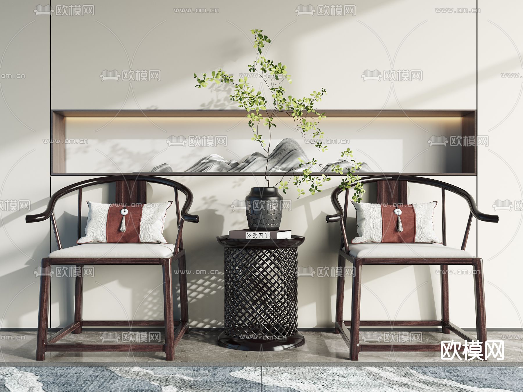 新中式圈椅 单椅su模型下载（渲染图1）