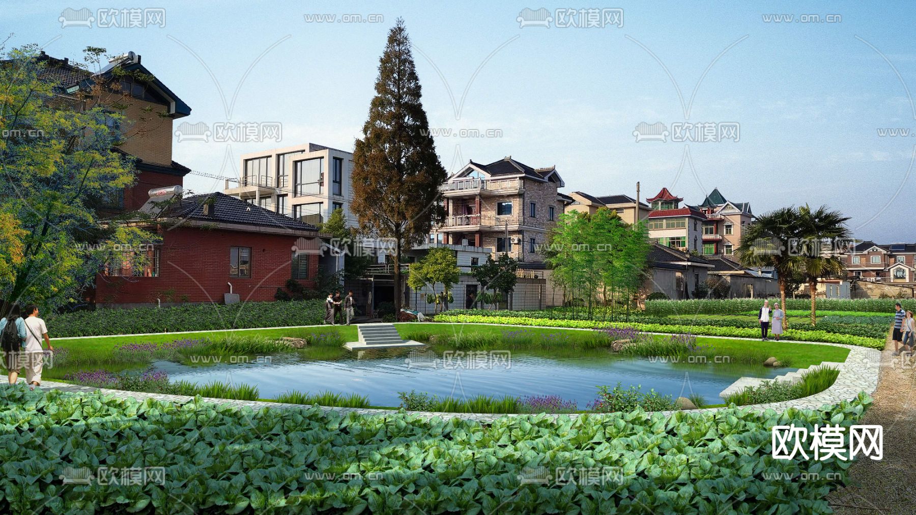 池塘 美丽乡村psd下载